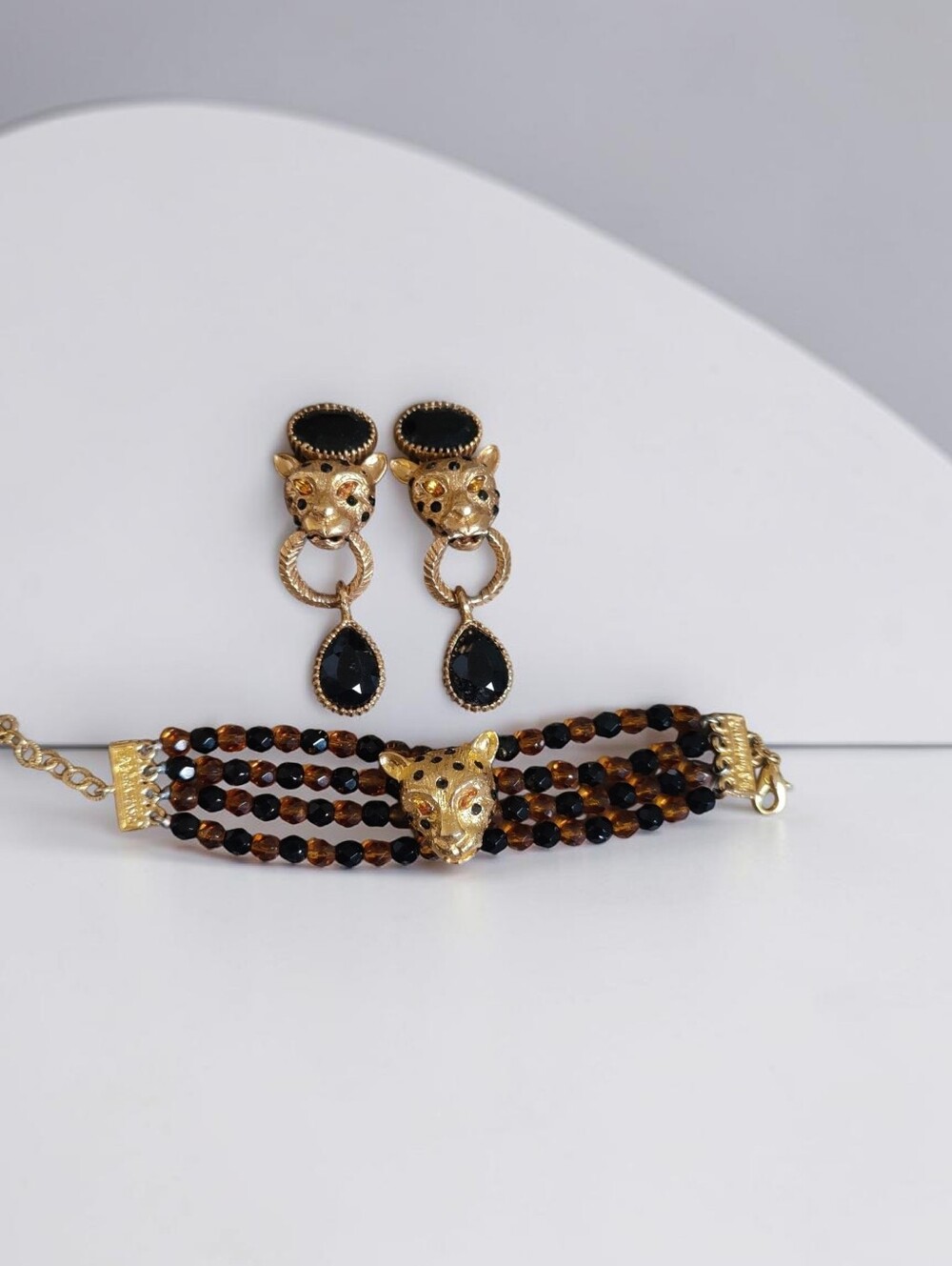 🐆 Vintage RJ Graziano Crystal Leopard Bracelet And Earring Set - Picture 2 of 13